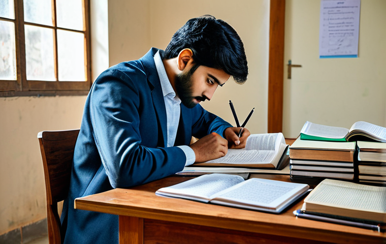 **
"A student fully clothed, studying diligently at a desk laden with Urdu textbooks and notes, in a well-lit study room, safe for work, appropriate content, professional, academic setting, perfect anatomy, natural proportions."
**